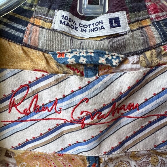 Vintage Robert Graham Madras Patchwork Cotton Front Button Blazer - Unisex Large - Picture 3 of 11